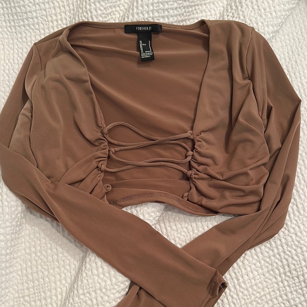 Forever 21 Brown Ruched Crop Blouse